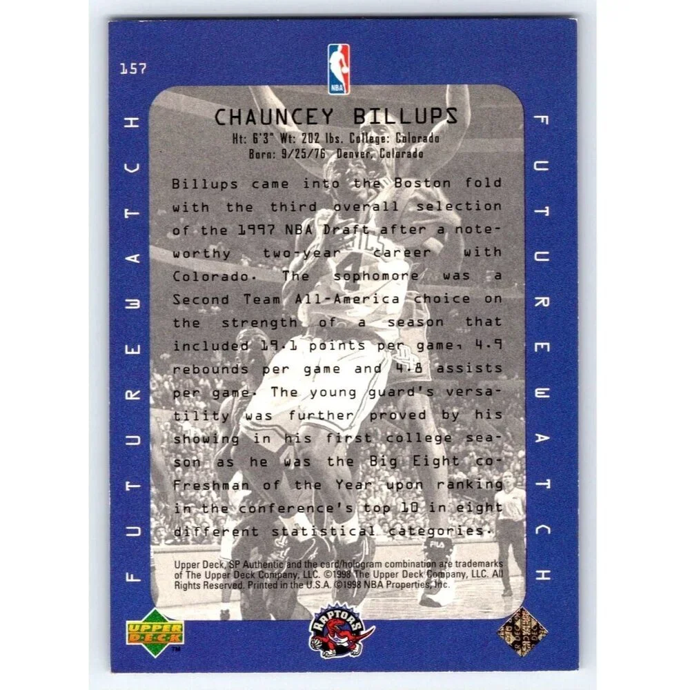 1997-98 SP Authentic #157 Chauncey Billups RC Rookie Raptors